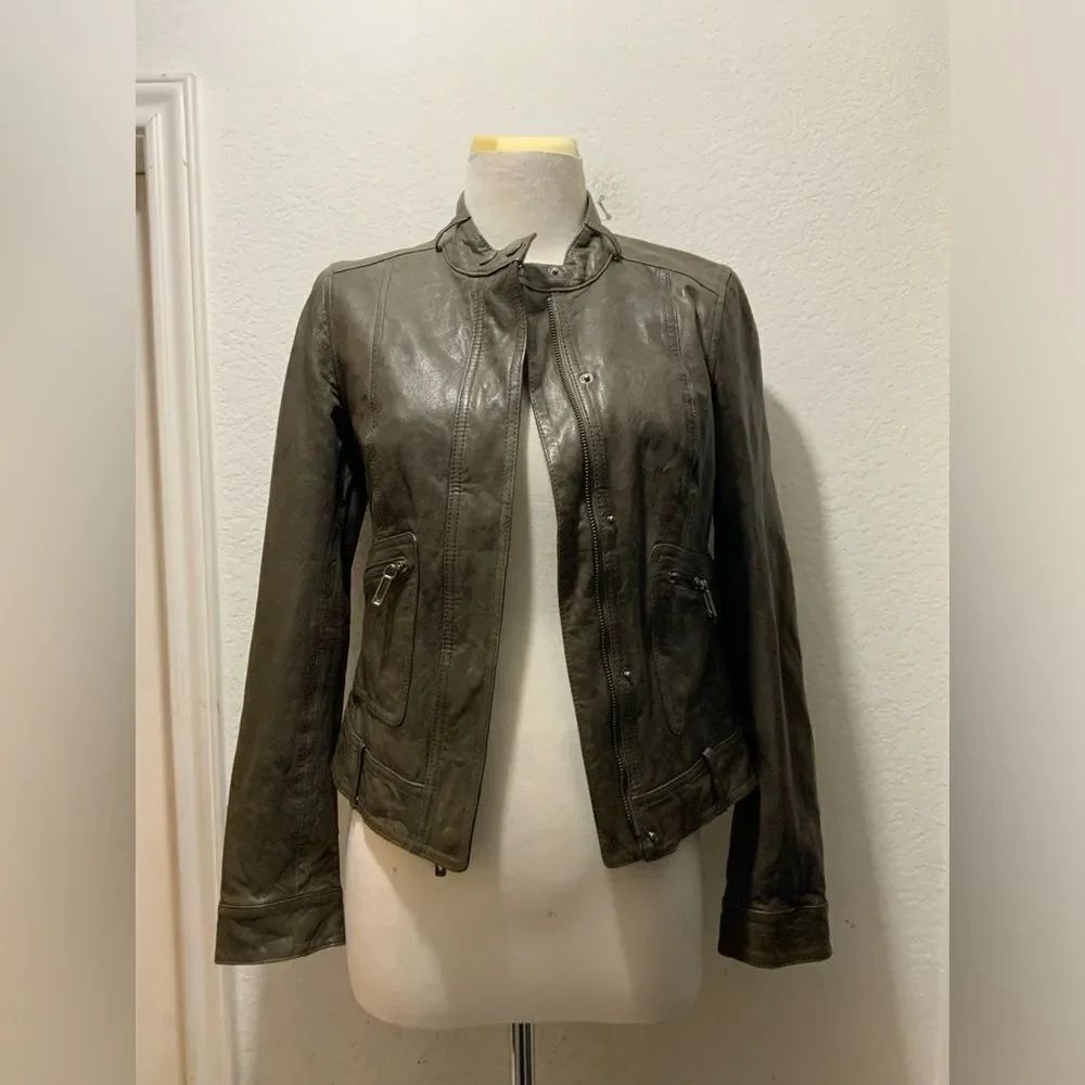 Vince Brown Leather Jacket, Size XS